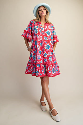 Easel Pink Floral Plus Size Women’s Boho Mini Dress