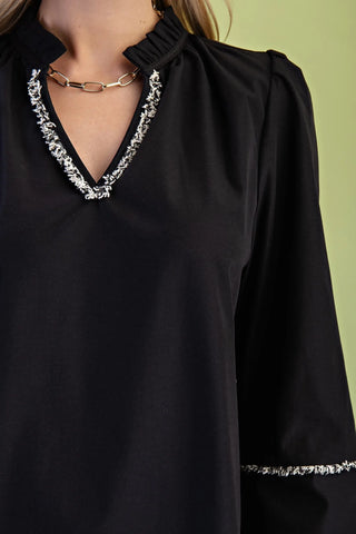 Gigio black ruffled neck top