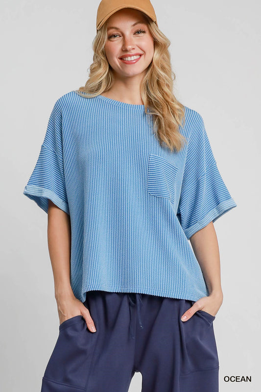 Textured ocean blue top