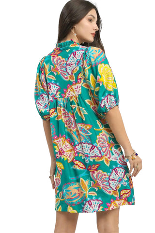 Umgee Emerald Green Print Mini Dress