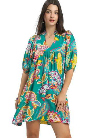Umgee Emerald Green Print Mini Dress