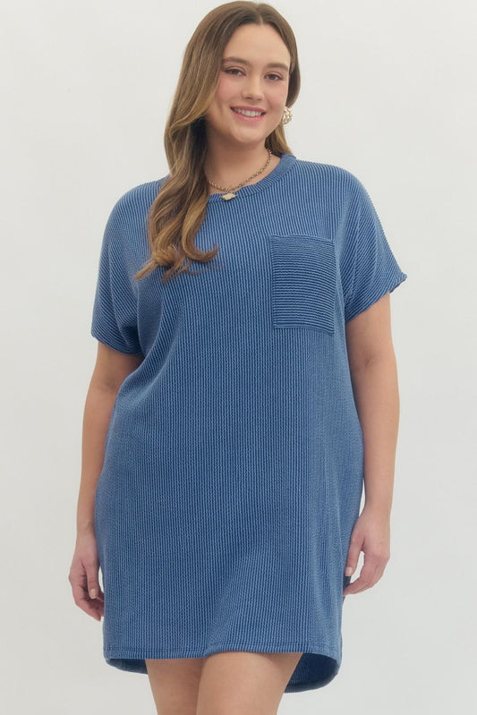 Entro Indigo Blue Textured Plus Dress
