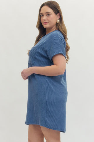 Entro Indigo Blue Textured Plus Size Women’s Dress