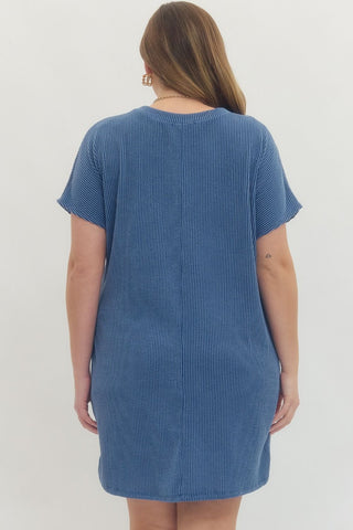Entro Indigo Blue Textured Plus Size Women’s Dress