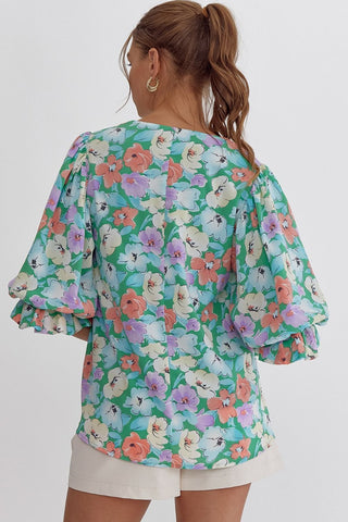 Entro Mint Green Floral Print Women’s Top