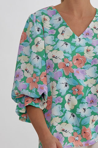 Entro Mint Green Floral Print Women’s Top
