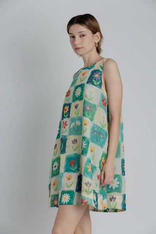 Aureum Green Flower Mini Dress