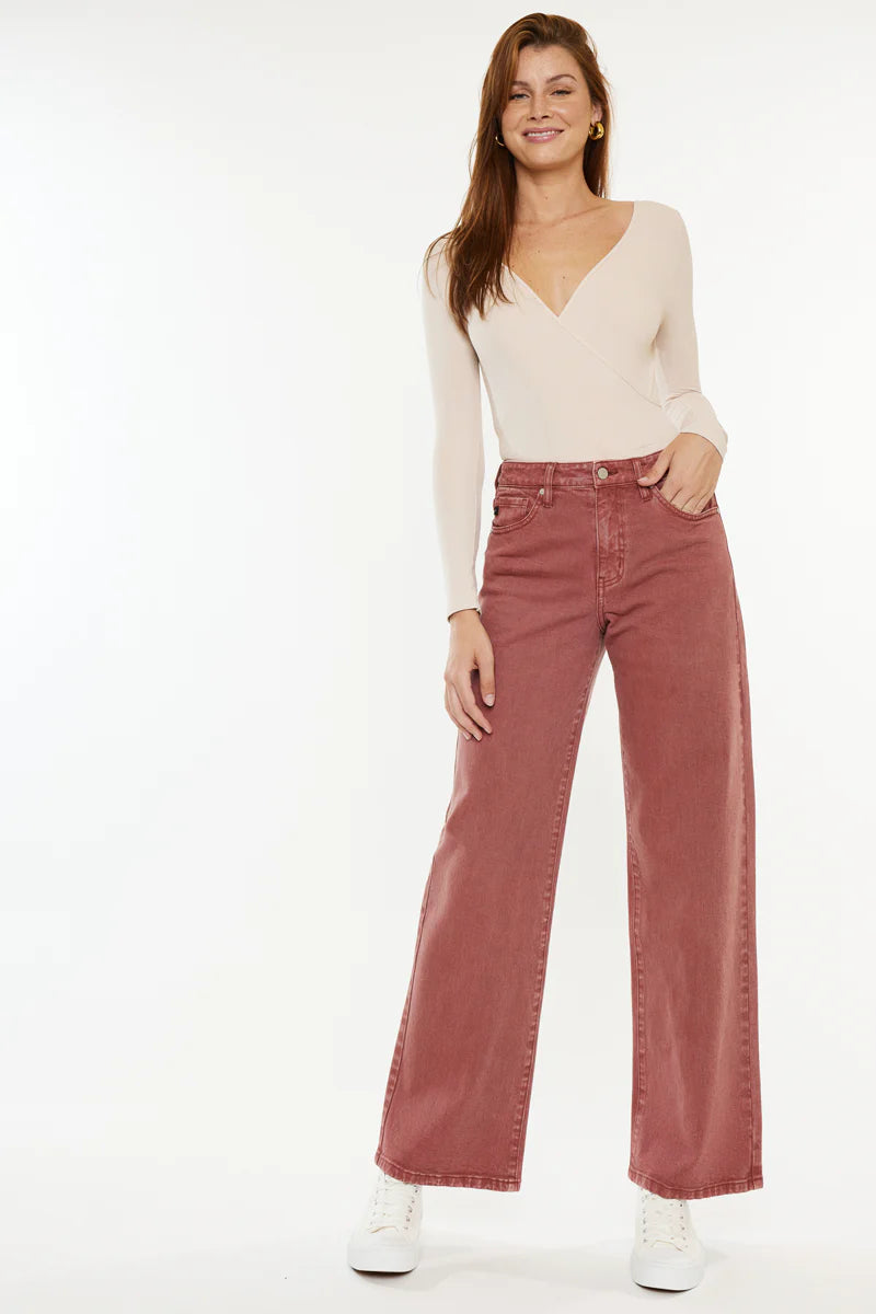 Rust high rise wide leg jeans