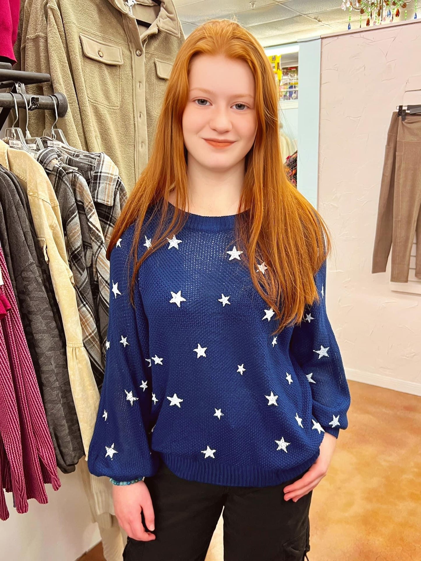 Crew neck blue star sweater