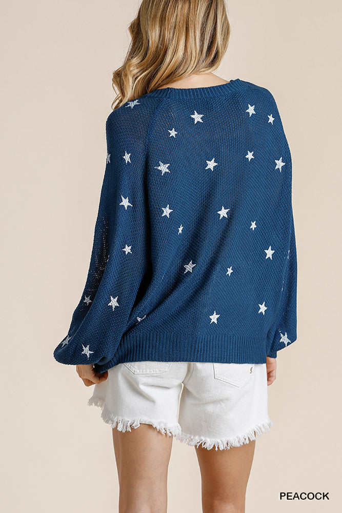 Crew neck blue star sweater