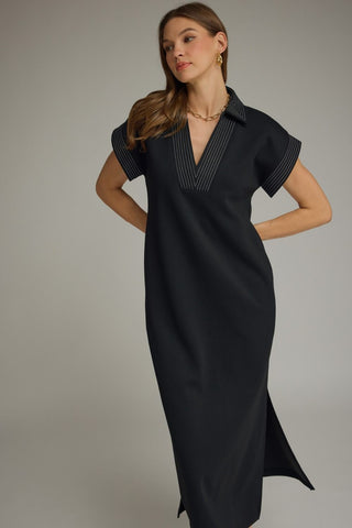 Entro black v neck knit midi