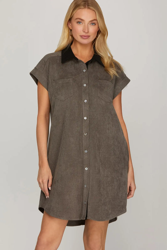 Mocha shirt mini dress