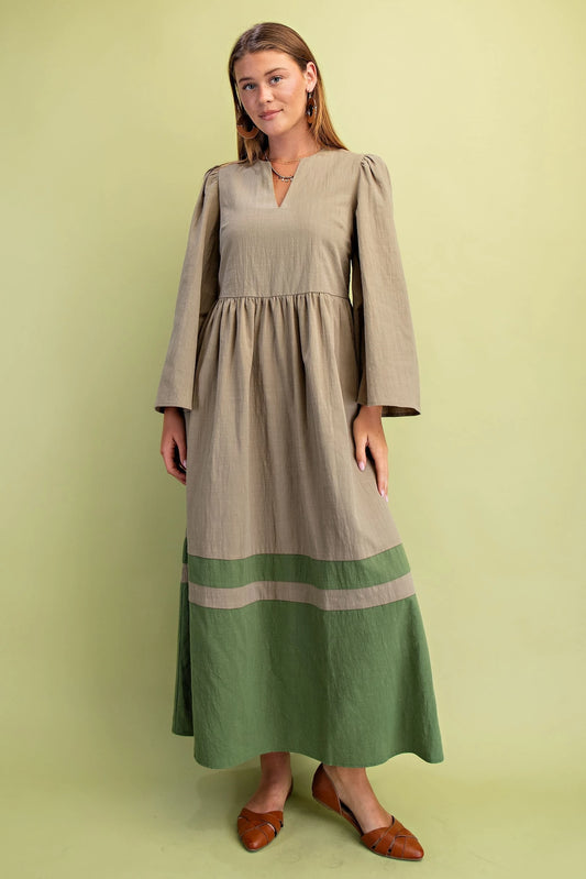 Color blocked green midi dress