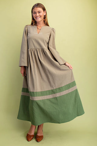 Color blocked green midi dress