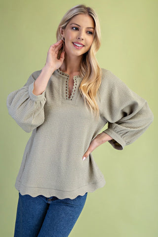 Gigio scalloped sage blouse
