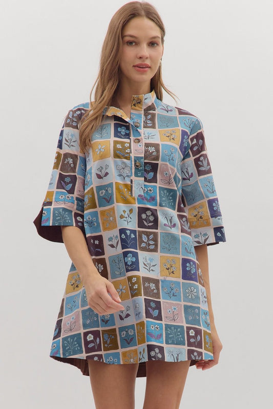 Patch quilt print mini dress