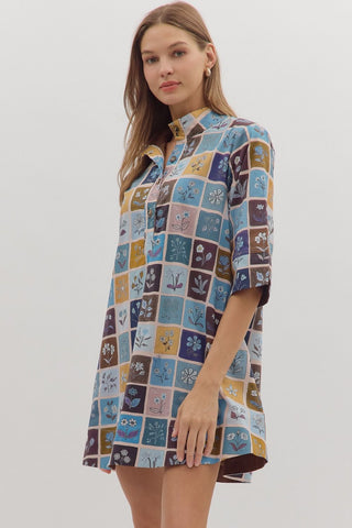 Patch quilt print mini dress