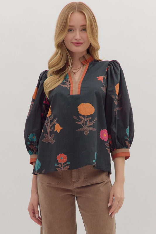 Entro Black Floral Top