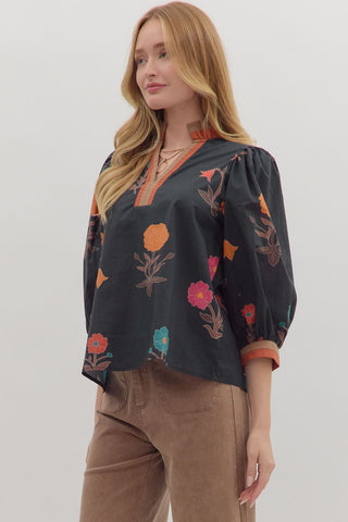 Entro Black Floral Top