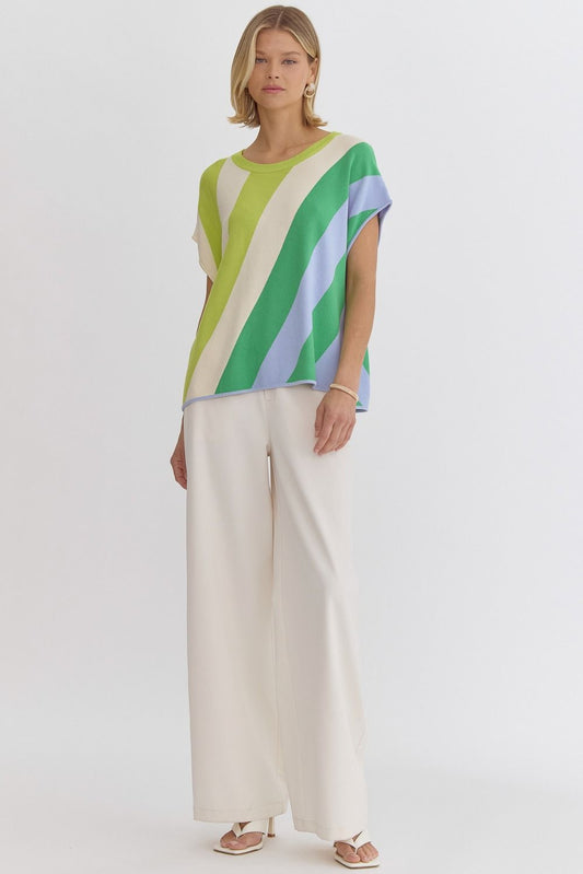 Lime diagonal stripe top
