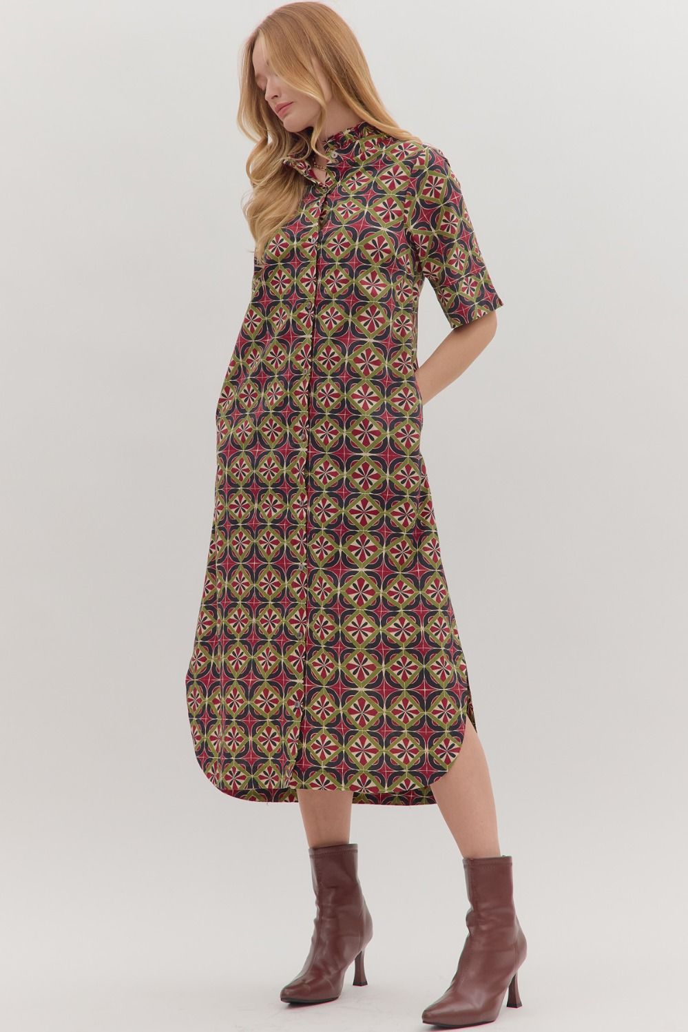 Geometric print midi dress