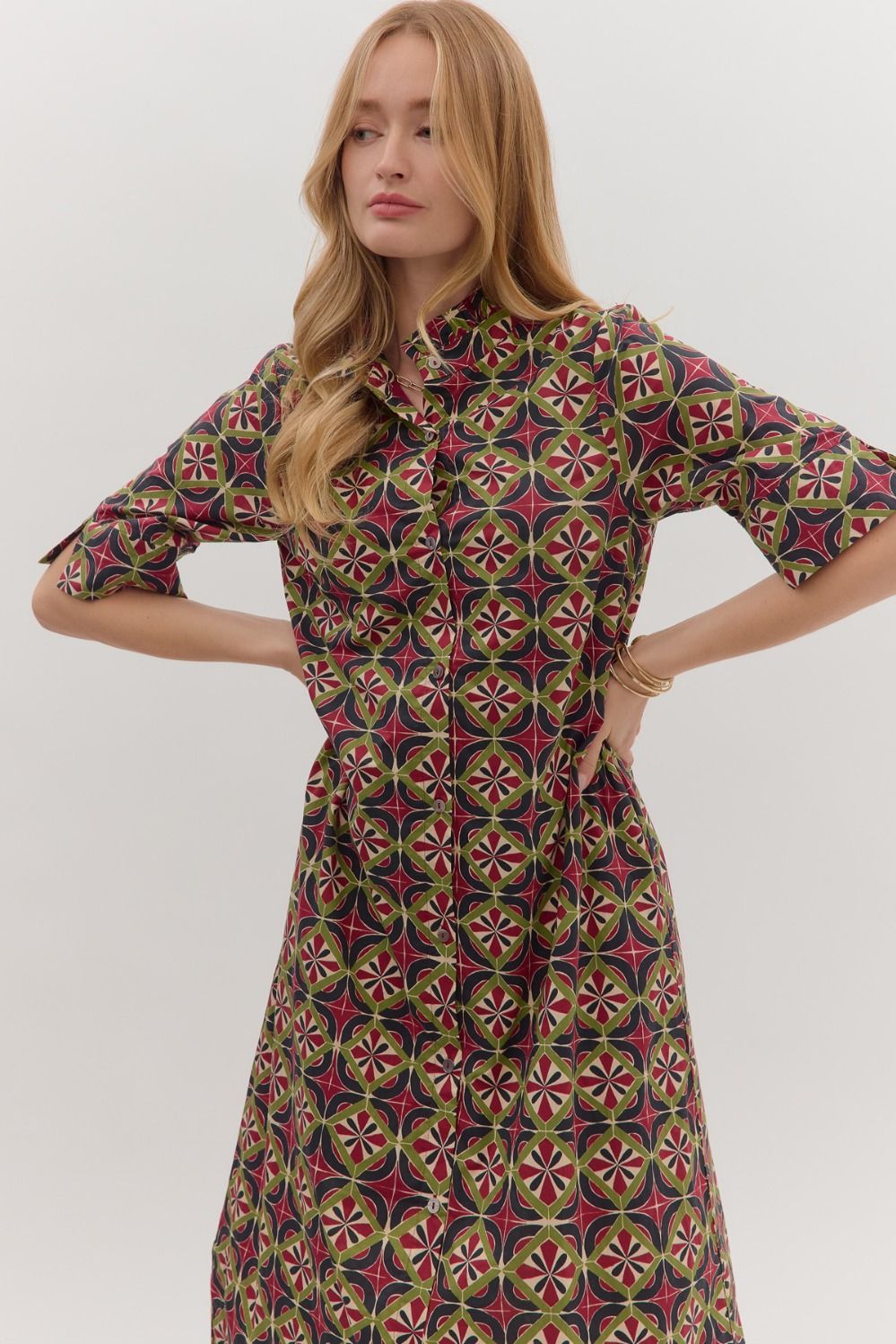 Geometric print midi dress