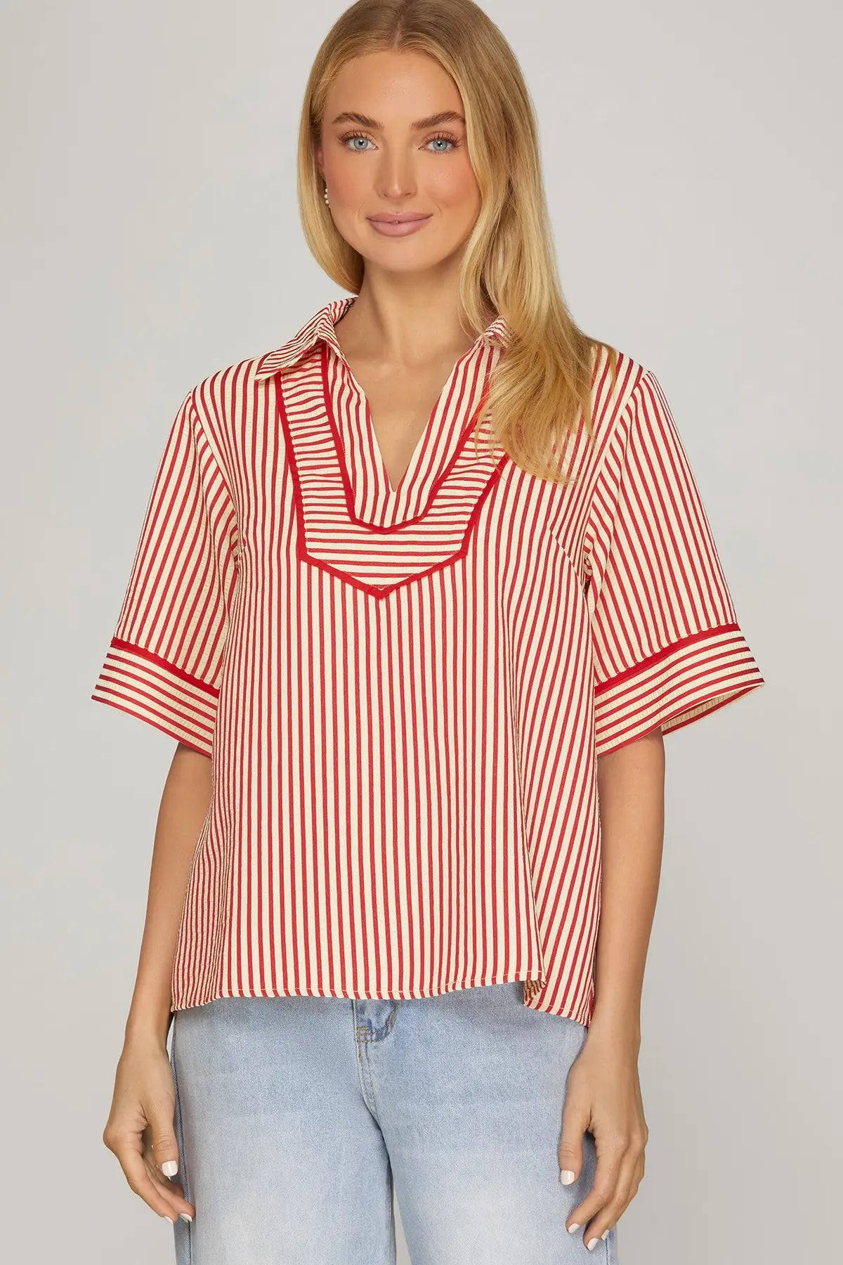 She & Sky candy red striped top
