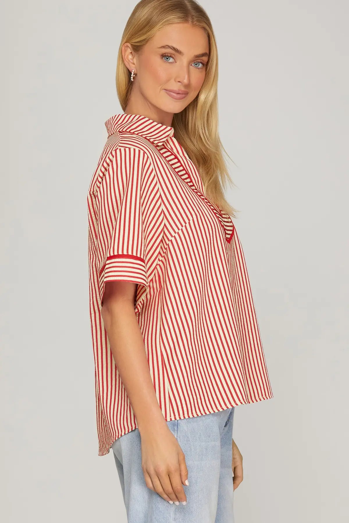 She & Sky candy red striped top