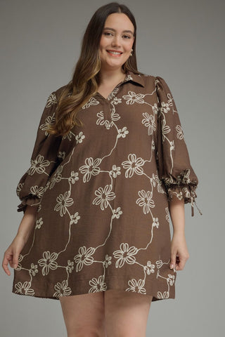 Entro Plus Size Brown Floral Mini Dress