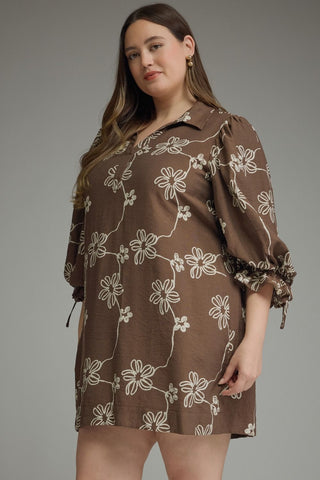 Entro Plus Size Brown Floral Mini Dress