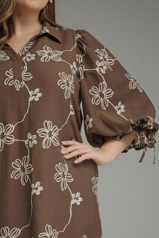 Entro Plus Size Brown Floral Mini Dress