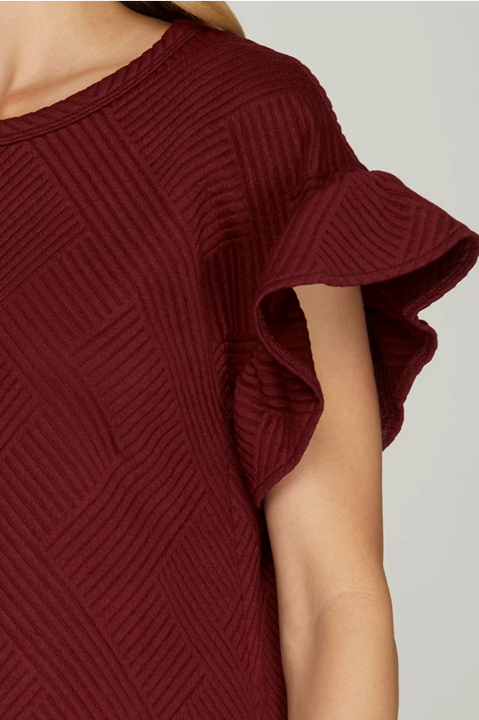 Ruffled Sleeve Wine Shift Dress
