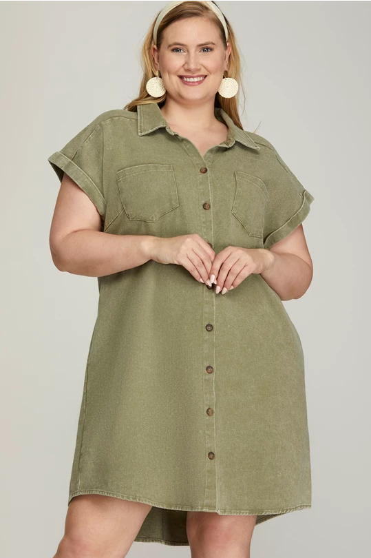 Olive denim shirt dress