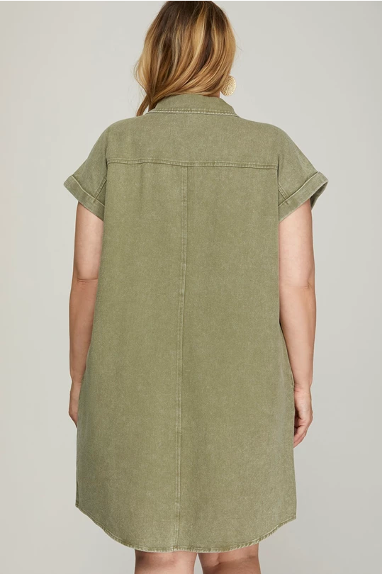 Olive denim shirt dress