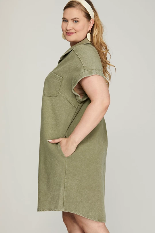 Olive denim shirt dress