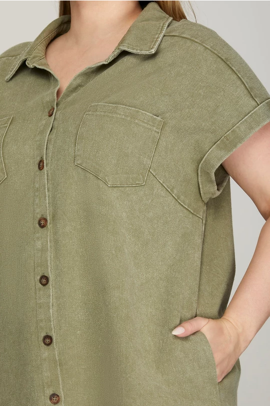 Olive denim shirt dress