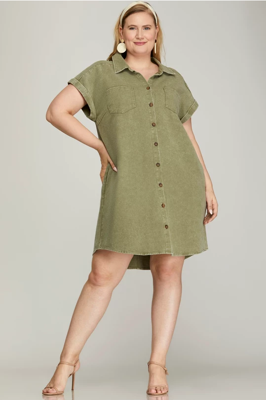 Olive denim shirt dress