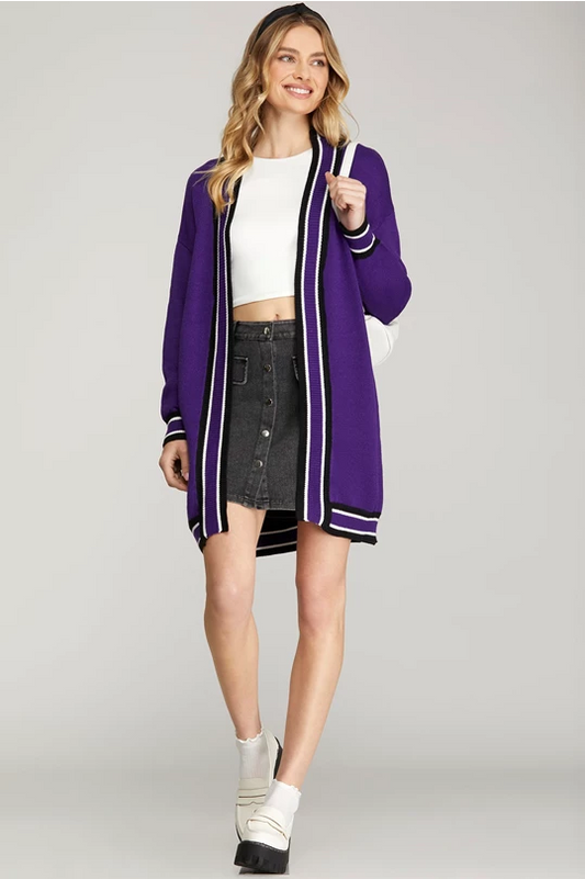 Purple game day cardigan