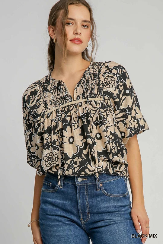 Black and Tan floral print top