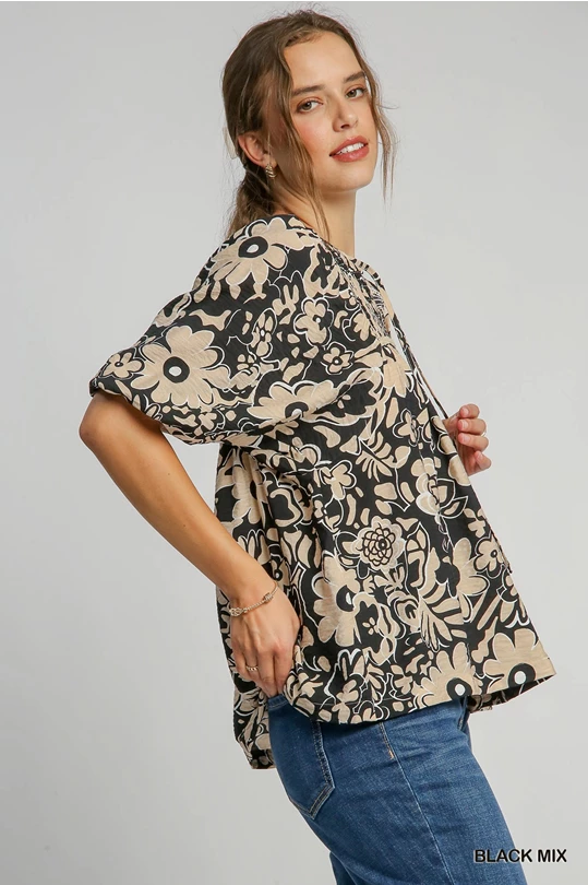 Black and Tan floral print top