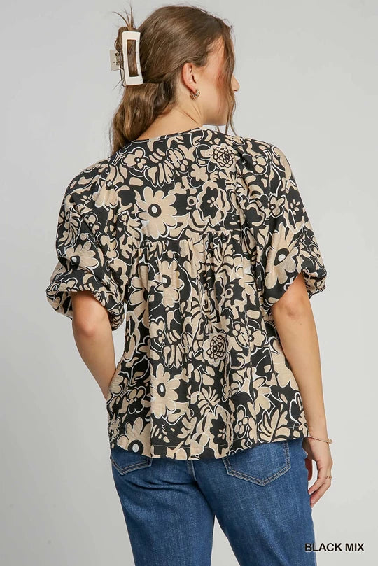 Black and Tan floral print top
