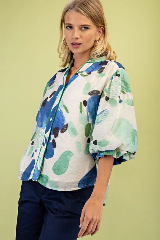 Blue & Green abstract blouse