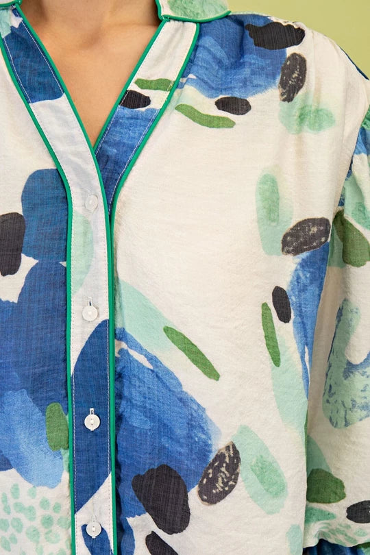 Blue & Green abstract blouse