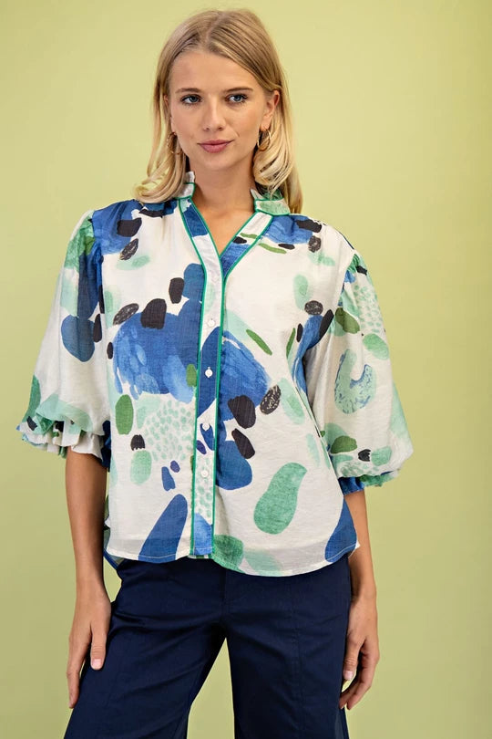 Blue & Green abstract blouse