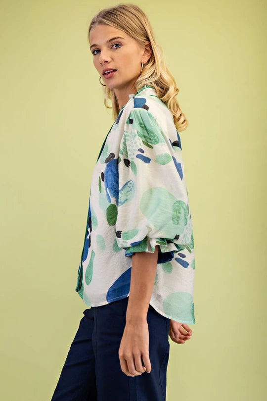 Blue & Green abstract blouse