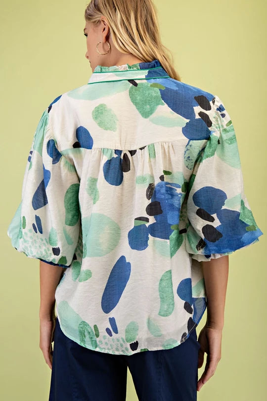 Blue & Green abstract blouse