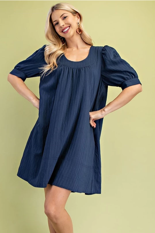 Scoop Neck Navy Mini Dress