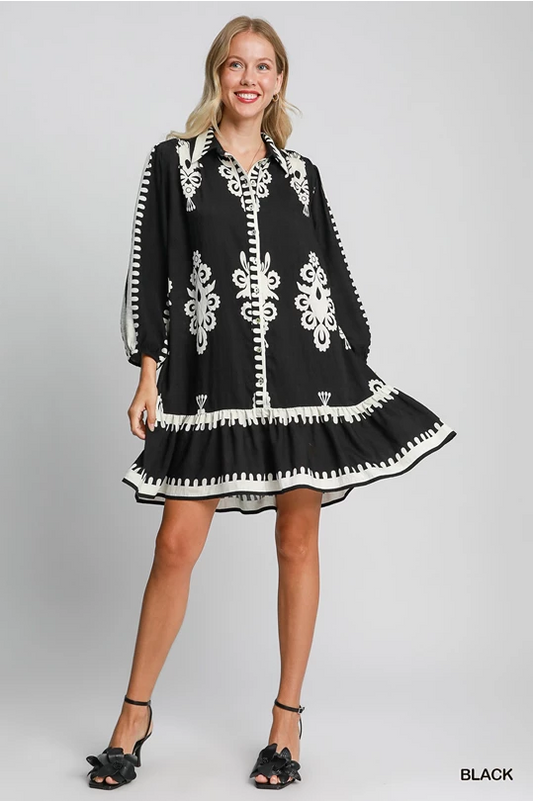 Black and White Border Print Dress