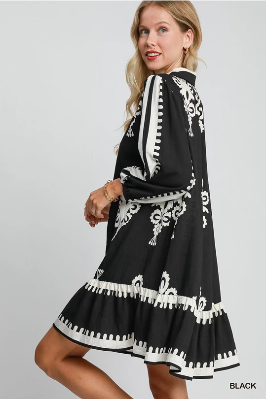 Black and White Border Print Dress