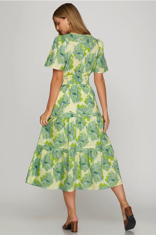 Green floral midi dress